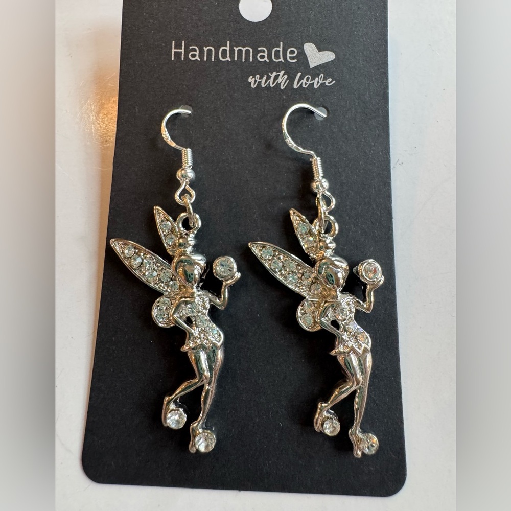 New Fairy with rhinestone earrings -silver tone flower brooch